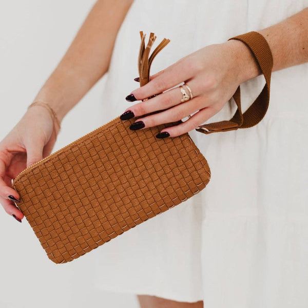 Emma Woven Clutch Wristlet - Brown