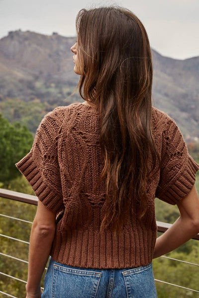 Kalli Knit Crochet Top - Brown