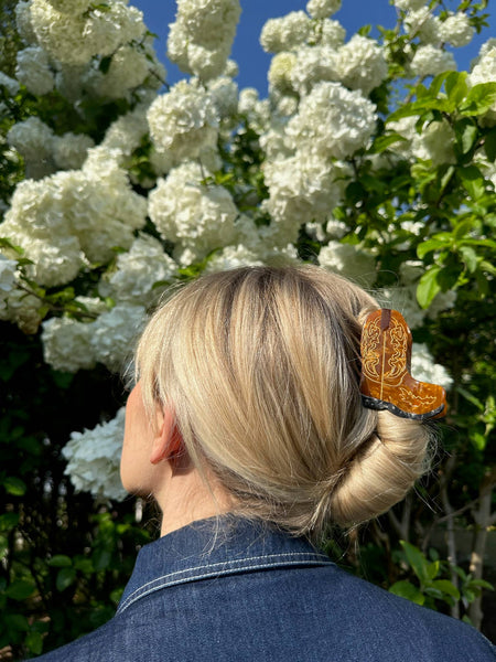 Hand-painted Western Cowboy Boot Claw Hair Clip