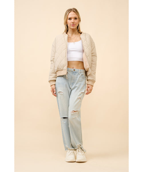 Reversible Fleece Quilted Bomber Jacket