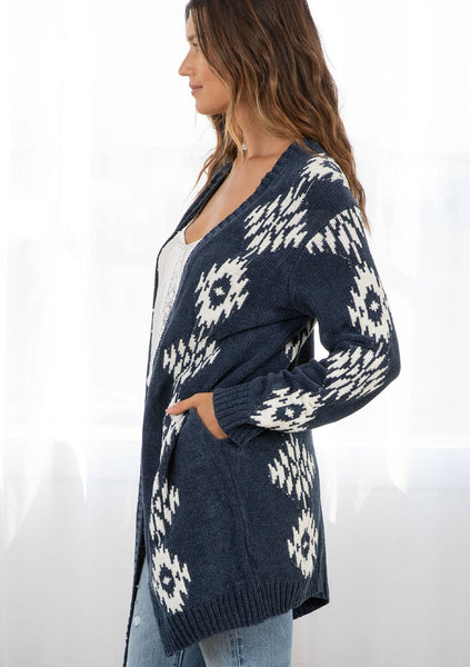 Beth Southwestern Open Front Cardigan