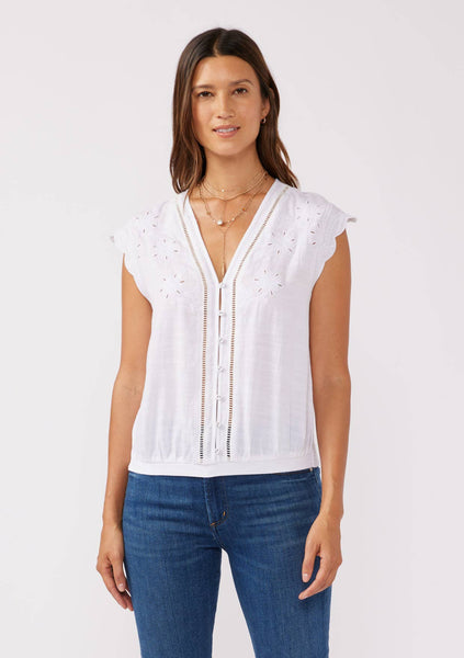 Lotus Button Front Cutout Top