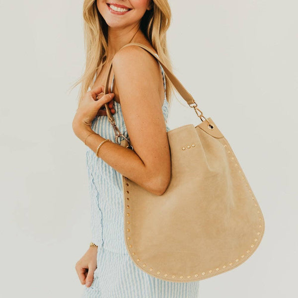 Rosalie Rivet Suede Hobo Bag - Oat