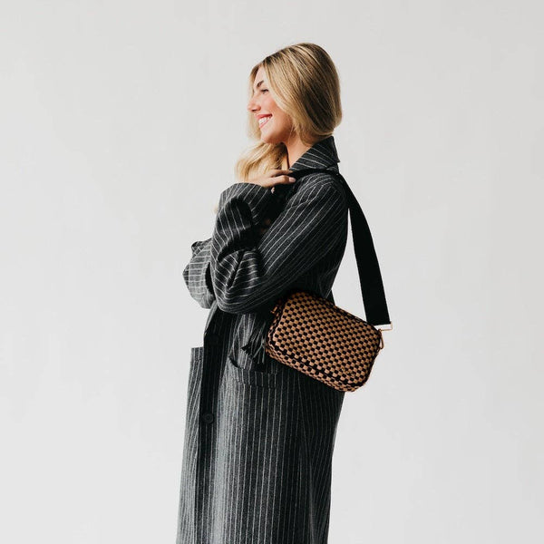 Woven Willow Camera Crossbody Bag - Checkered Coffee
