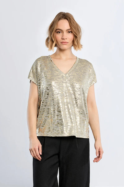 Shine On Metallic V Neck Tee