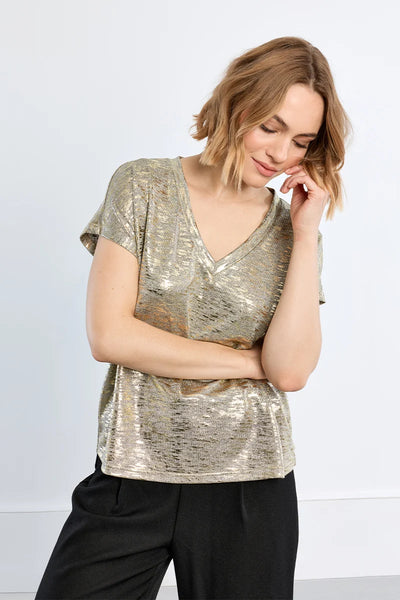 Shine On Metallic V Neck Tee