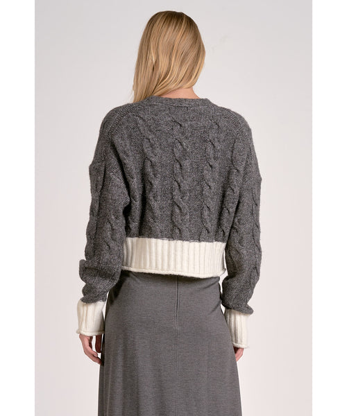 Two Tone V Neck Cardigan