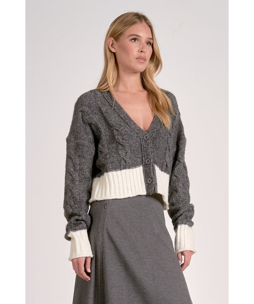 Two Tone V Neck Cardigan
