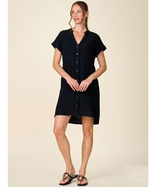 Ryker Button Front Gauze Shirt Dress