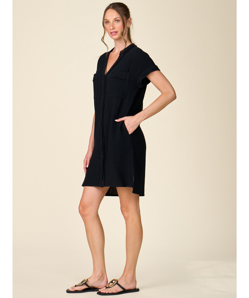 Ryker Button Front Gauze Shirt Dress