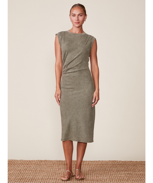 Evelyn Mineral Washed Midi Dress - Olive