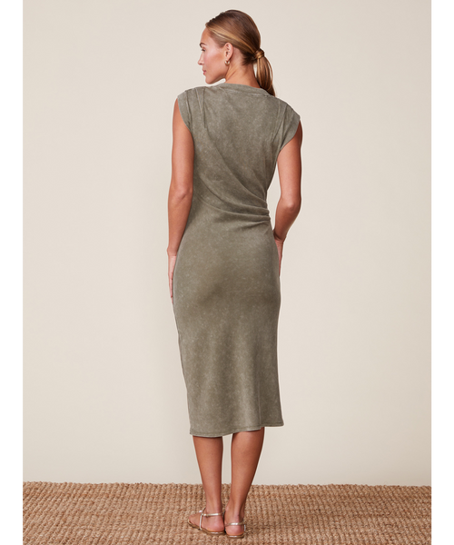 Evelyn Mineral Washed Midi Dress - Olive