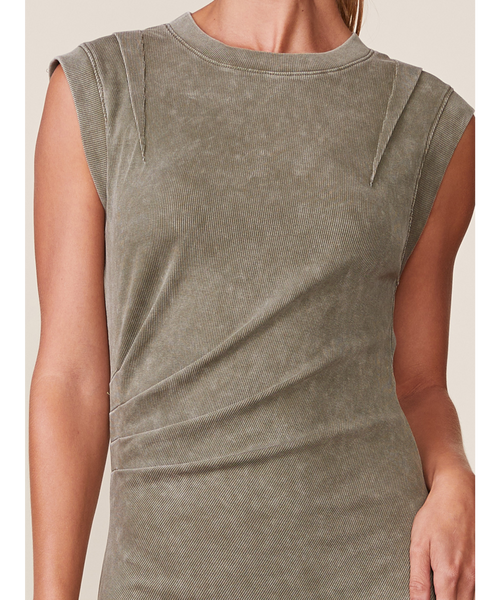Evelyn Mineral Washed Midi Dress - Olive