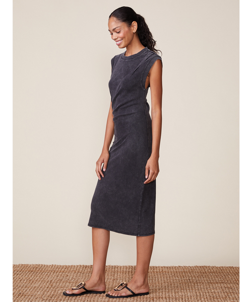 Evelyn Mineral Washed Midi Dress - Black