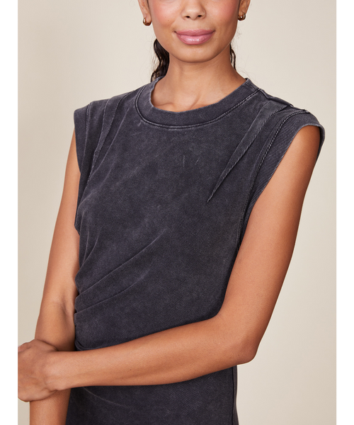 Evelyn Mineral Washed Midi Dress - Black