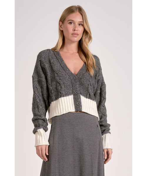 Two Tone V Neck Cardigan