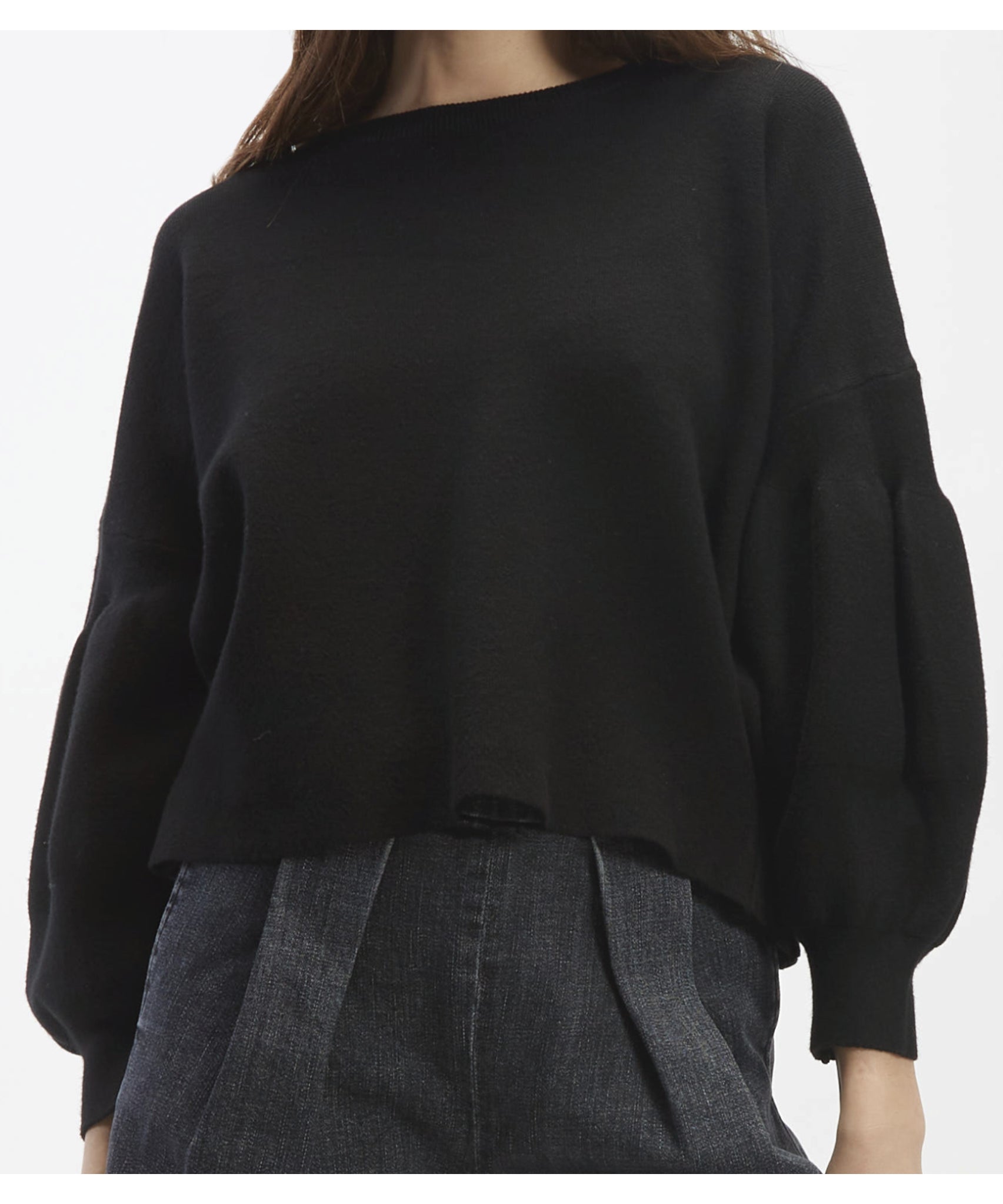 Reese Ballon Sleeve Sweater - Black