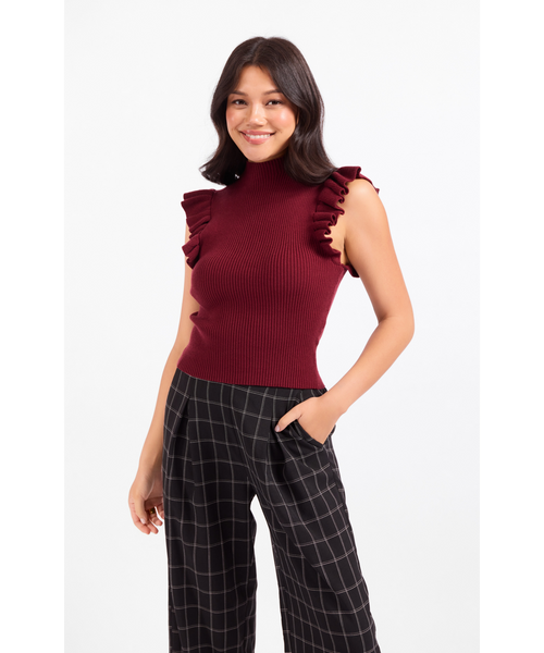 Evie Ruffle Sleeve Mockneck Top
