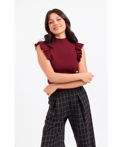 Evie Ruffle Sleeve Mockneck Top