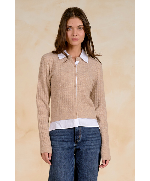 Cicily Cable Knit Button Down Layered Sweater