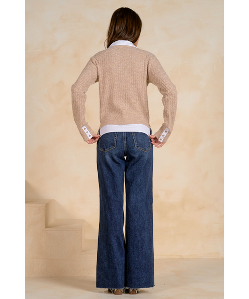 Cicily Cable Knit Button Down Layered Sweater