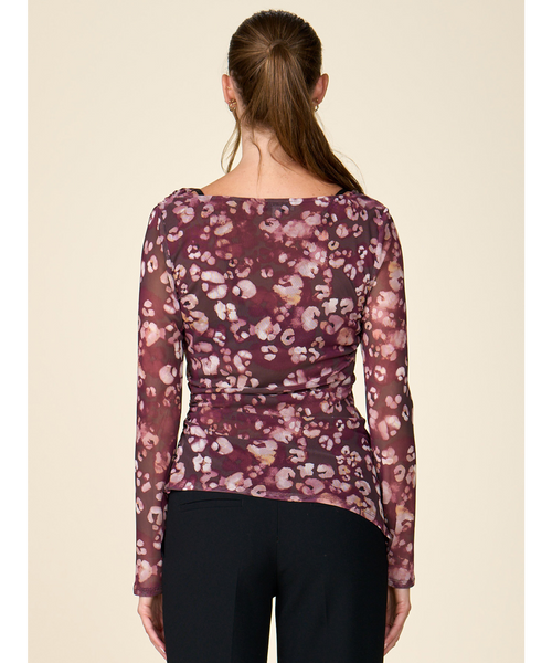 Floral Mesh Printed Boat Neck Top