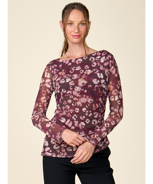 Floral Mesh Printed Boat Neck Top