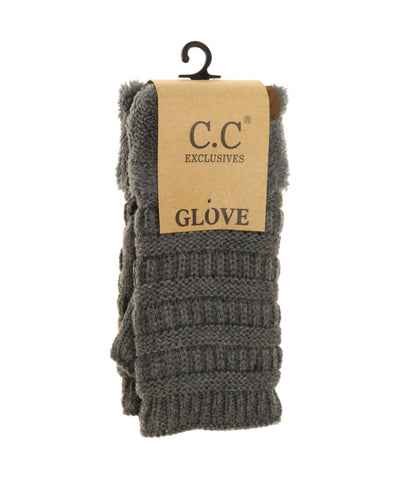 CC Beanie Fingerless Sherpa Lined Gloves - Dark Grey