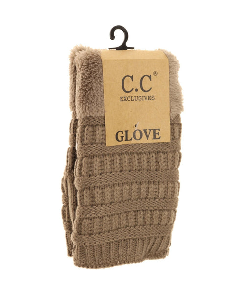 CC Beanie Fingerless Sherpa Lined Gloves - Ivory