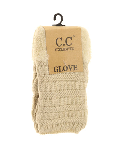 CC Beanie Fingerless Sherpa Lined Gloves - Beige